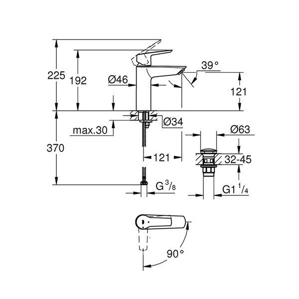 Смеситель для раковины Grohe QuickFix Start M-Size 23746002 с донным клапаном CV031983 фото