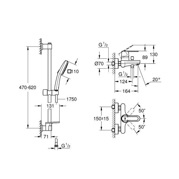 Смеситель для ванны Grohe QuickFix Get с душевой стойкой Vitalio Comfort 110 3288726929 CV036748 фото