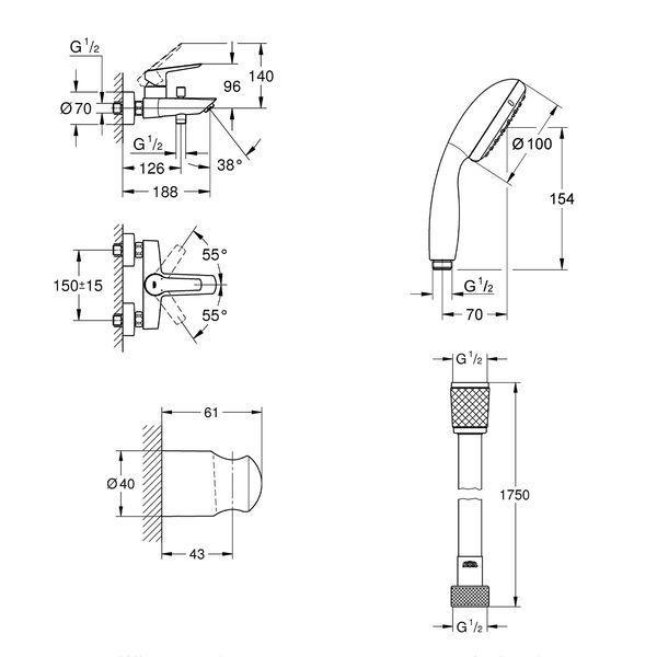 Смеситель для ванны Grohe QuickFix Start Black UA30330701 CV032747 фото