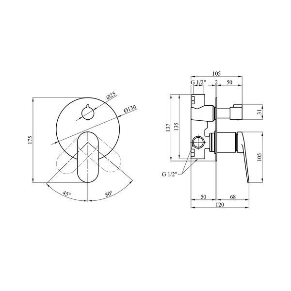 Смеситель скрытого монтажа для душа Kroner Element 211337-0101 CV035969 фото
