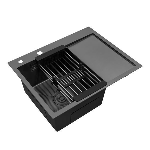 Кухонна мийка Kroner KRP Schwarze - 6350LHM PVD (3.0/1.0 мм) CV031322 фото