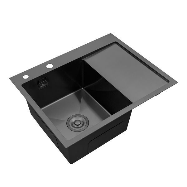 Кухонна мийка Kroner KRP Schwarze - 6350LHM PVD (3.0/1.0 мм) CV031322 фото