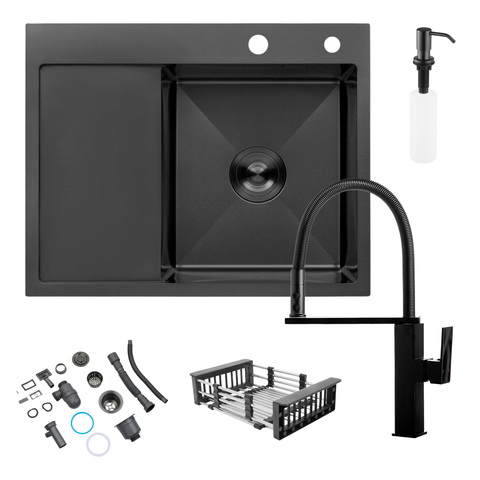 Комплект кухонної мийки Kroner KRP Schwarze 6350RHM PVD ST4303 SL42139 фото