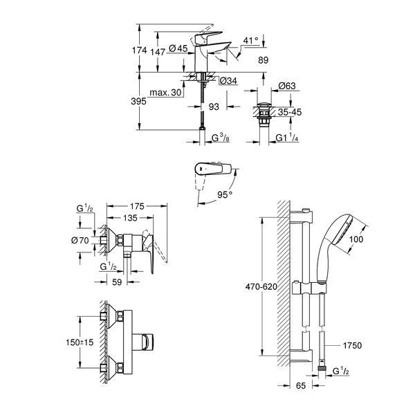 Набор смесителей 3 в 1 для ванной комнаты Grohe QuickFix StartEdge S-Size UA202502SE CV030627 фото