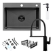Комплект кухонной мойки Kroner KRP Schwarze 5843HM PVD BLK03 nero SL43357 фото 1