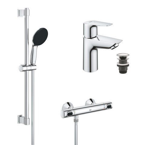 Набор смесителей Grohe Quickfix термостат для душа с душевым гарнитуром Precision Flow THM и смеситель для раковины StartEdge S-Size UA202503TE CV030628 фото