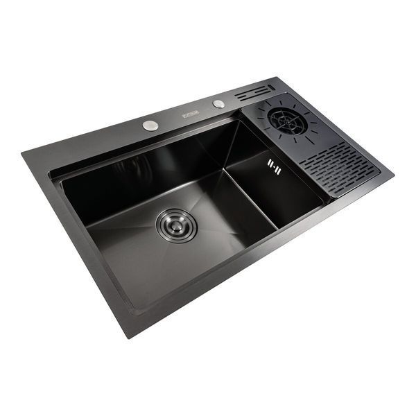 Кухонна мийка чорна PVD 78*46 Platinum Handmade 42225 фото