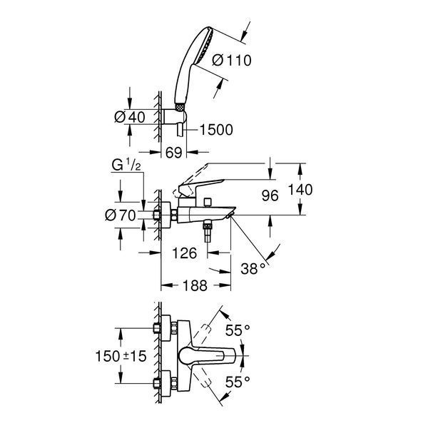 Смеситель для ванны Grohe QuickFix Start 25283002 CV033280 фото