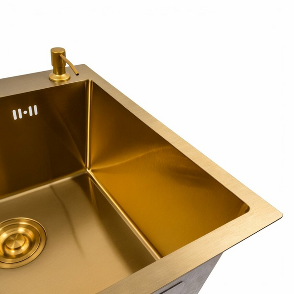Комплект кухонной мойки Platinum Handmade 50*50 PVD Gold pl23555 фото