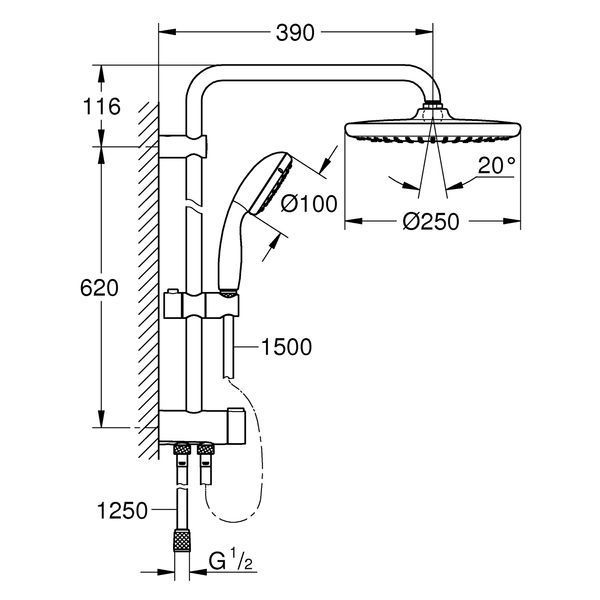 Душова система Grohe QuickFix Vitalio Start System 250 26817000 CV030604 фото