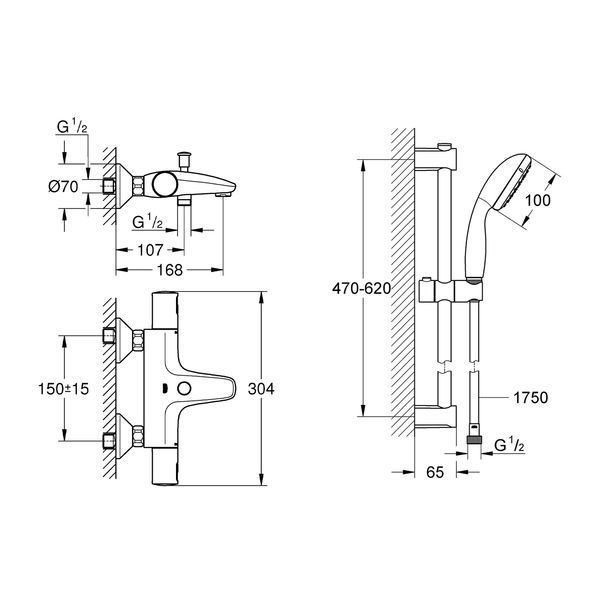 Смеситель термостатический для ванны Grohe QuickFix Precision Start Black UA303907T1 CV032751 фото