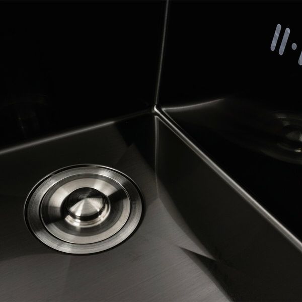 Кухонна мийка чорна PVD 58*48 L Platinum Handmade (два отвори, круглий сифон 3,0/0,8) 42226 фото