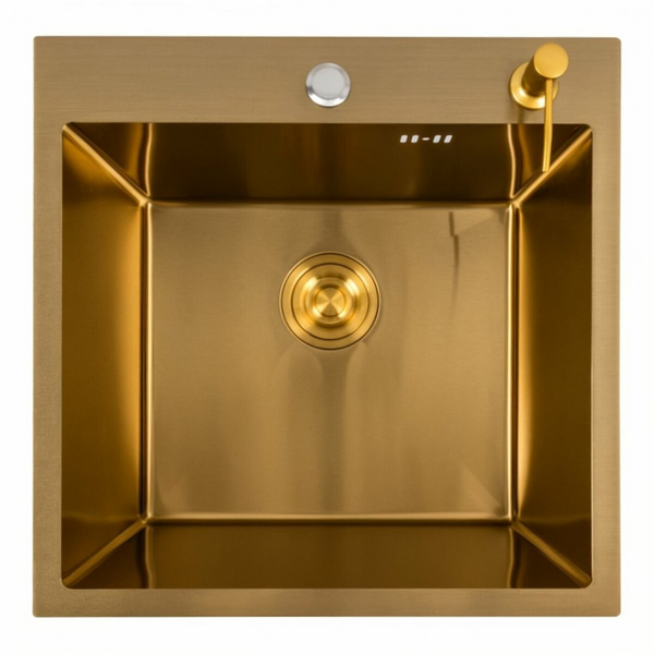 Комплект кухонної мийки Platinum Handmade 50*50 PVD Gold NES-TN65 pl23777 фото