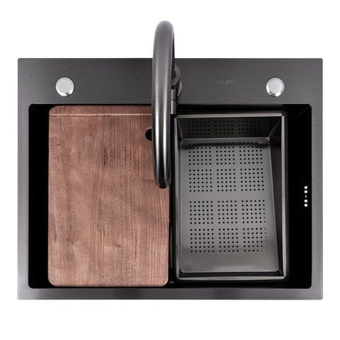 CM 64*50B Кухонна мийка PVD чорна (Work station) Valeso Handmade 50199 фото