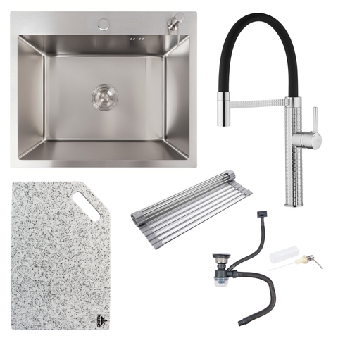 Комплект кухонної мийки Valeso 60х50HM BLK15 Kitchen Line SL73431 фото