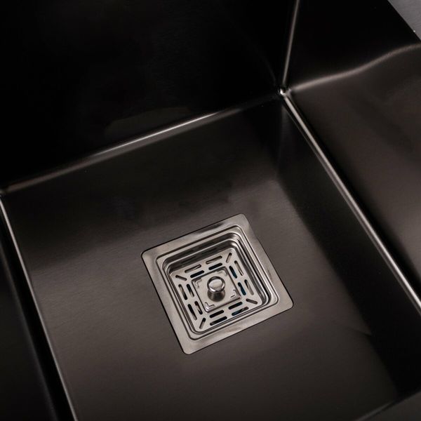 Кухонна мийка Platinum Handmade PVD HDB чорна 780х480х230 на дві чаші (квадратний сифон,3.0/1.0) 36734 фото