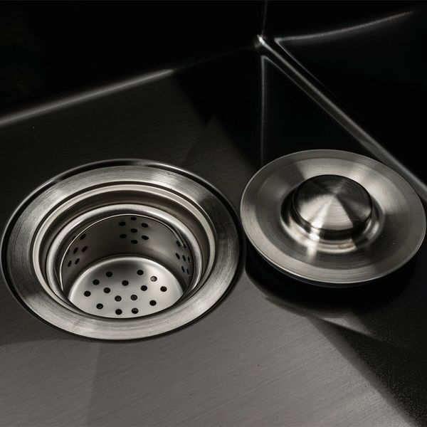 Кухонная мойка черная PVD 58*48 R Platinum Handmade (два отверстия, круглый сифон 3,0/0,8) 42227 фото