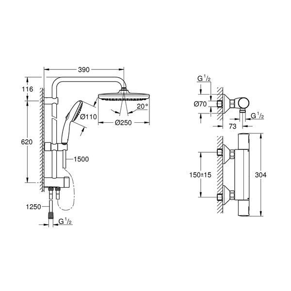 Смеситель термостатический для душа Grohe QuickFix Start Black UA303908T2 CV034630 фото
