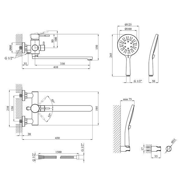 Смеситель для ванны Kroner KRP Edelstahl Klassisch - SCH070 CV025651 фото