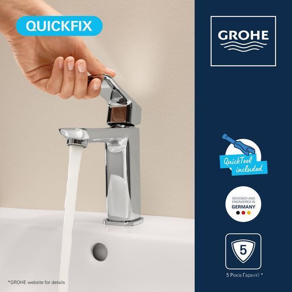 Смеситель для раковины Grohe QuickFix Dice M-Size 1018320000 с донным клапаном CV036182 фото