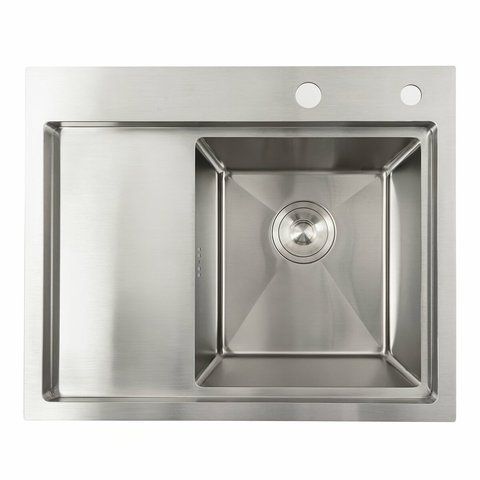 Кухонна мийка нержавійка 58*48 R Platinum Handmade (два отвори, круглий сифон 3,0/0,8) 42229 фото