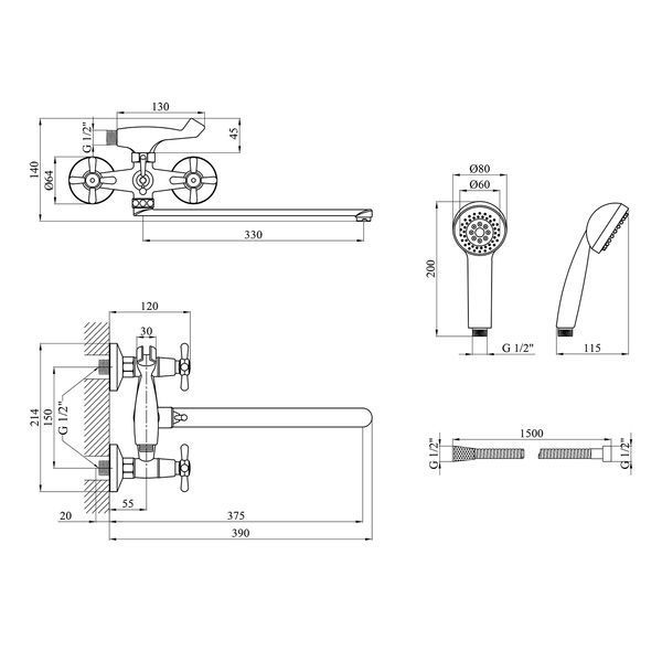 Смеситель для ванны Kroner KRP Royce - C072 CV029048 фото