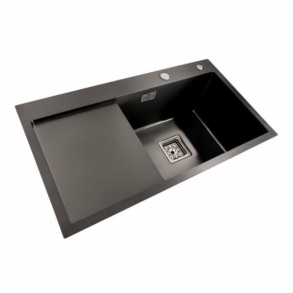 Мийка PVD Platinum Handmade 780x430x220 R чорна (квадратний сифон,3.0/1.0) 38091 фото