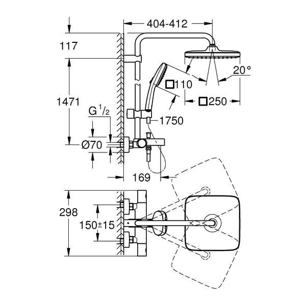 Душова система термостатична Grohe QuickFix Vitalio Comfort System 250 26984001 CV033294 фото