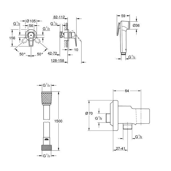 Набор для гигиенического душа скрытого монтажа со смесителем Grohe QuickFix BauLoop New UA202406QF CV030609 фото