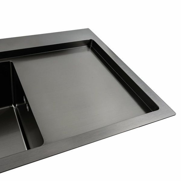 Кухонна мийка чорна PVD 78*43 L Platinum Handmade (два отвори, круглий сифон 3,0/0,8) 42230 фото