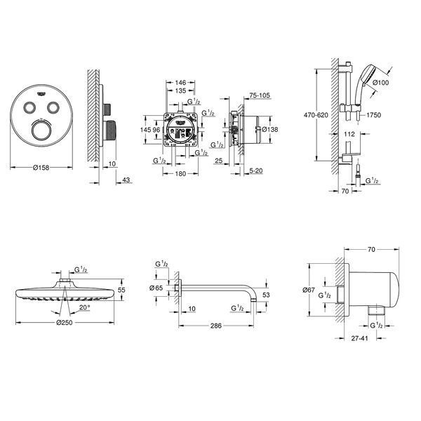 Душевая система скрытого монтажа Grohe QuickFix SmartControl UA202801R2 CV030615 фото