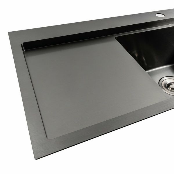 Кухонная мойка черная PVD 78*43 R Platinum Handmade (два отверстия, круглый сифон 3,0/0,8) 42231 фото