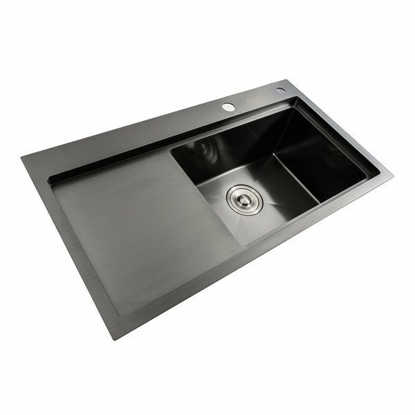 Кухонная мойка черная PVD 78*43 R Platinum Handmade (два отверстия, круглый сифон 3,0/0,8) 42231 фото