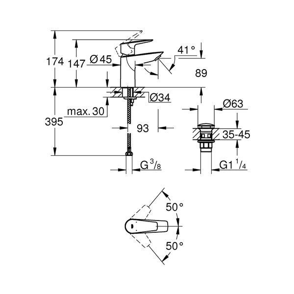 Смеситель для раковины Grohe QuickFix Start Edge S-Size с донным клапаном 24199001 CV031938 фото