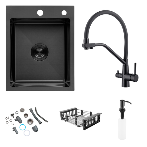 Комплект кухонної мийки Kroner KRP Schwarze 40х50HM PVD ST19 nero SL43721 фото