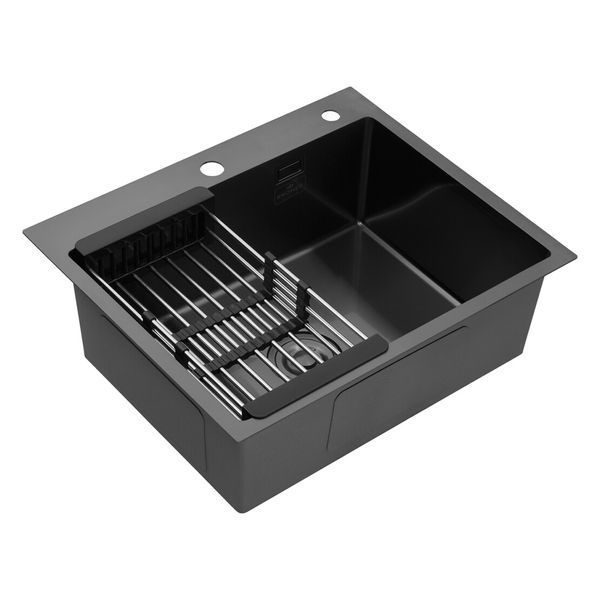 Комплект кухонной мойки Kroner KRP Schwarze 60х50HM PVD ST07 Grafite SL43877 фото