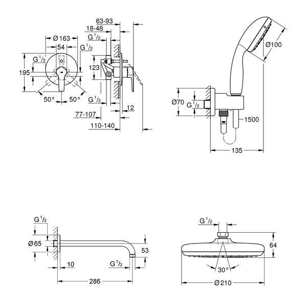 Душова система прихованого монтажу Grohe QuickFix Start UA202802R2 CV030622 фото