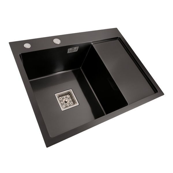 Кухонная мойка черная Platinum PVD Handmade 65*50 L(квадратный сифон 3,0/1) 37681 фото
