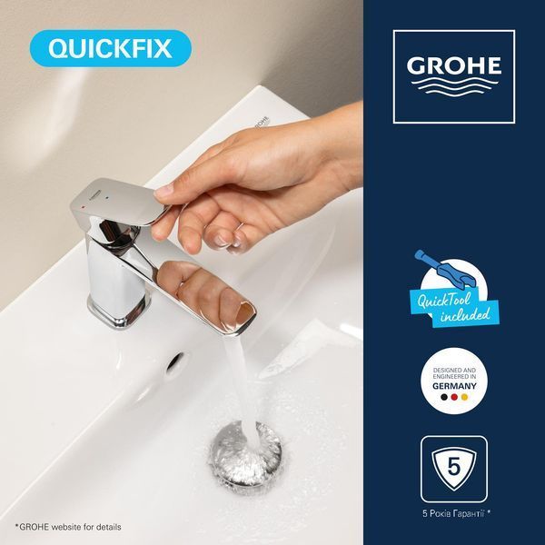 Смеситель для раковины Grohe QuickFix Dice ES M-Size 1018360000 с донным клапаном CV036191 фото