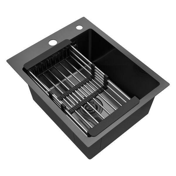 Комплект кухонной мойки Kroner KRP Schwarze 40х50HM PVD ST19 nero SL43721 фото