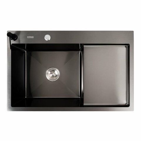 Кухонна мийка СМ 78*50 L PVD чорна Platinum Handmade (круглий сифон 3.0/0.8) 44565 фото