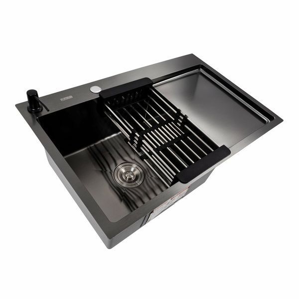 Кухонная мойка СМ 78*50 L PVD черная Platinum Handmade (круглый сифон 3.0/0.8) 44565 фото