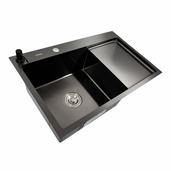 Кухонная мойка СМ 78*50 L PVD черная Platinum Handmade (круглый сифон 3.0/0.8) 44565 фото