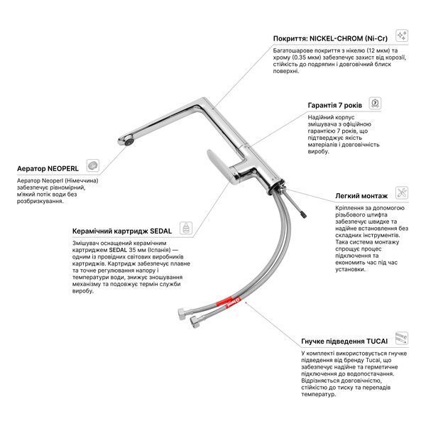 Змішувач для кухні Kroner Element 211512A-0101 CV035977 фото