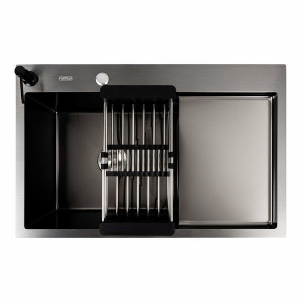 Кухонная мойка СМ 78*50 L PVD черная Platinum Handmade (круглый сифон 3.0/0.8) 44565 фото
