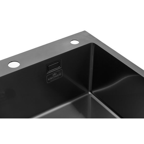 Комплект кухонної мийки Kroner KRP Schwarze 60х50HM PVD ST08 Grafite SL43839 фото
