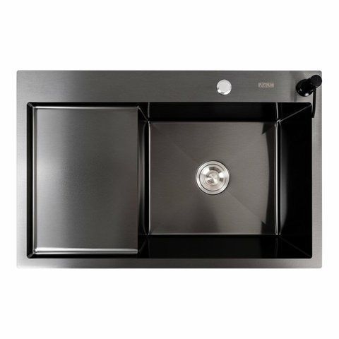 Кухонна мийка PVD чорна 78*50 R Platinum Handmade (круглий сифон 3.0/0.8) 44566 фото