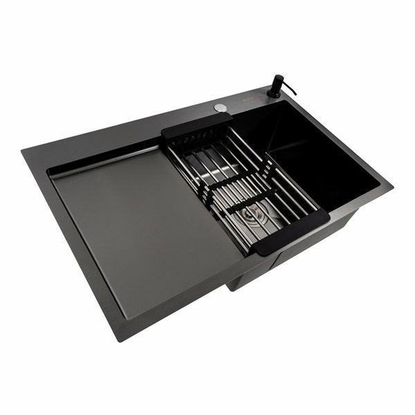Кухонна мийка PVD чорна 78*50 R Platinum Handmade (круглий сифон 3.0/0.8) 44566 фото