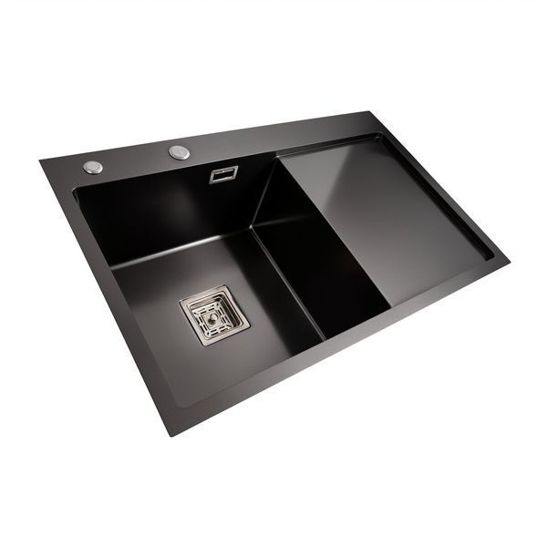 Кухонна мийка Platinum Handmade 78*50В L PVD чорна (товщина 3.0/1.0 мм) 37686 фото
