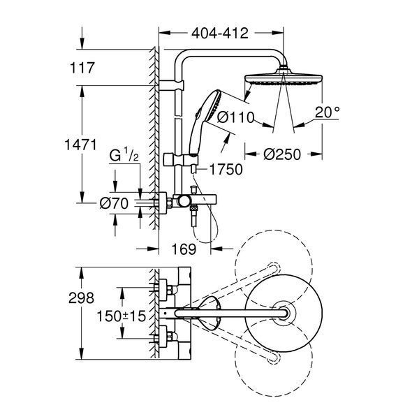 Душова система термостатична Grohe QuickFix Vitalio Start System 250 26988001 CV034497 фото